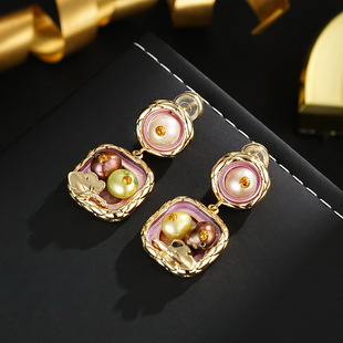 天然淡水珍珠耳环时尚长款流苏耳钉方形巴洛克耳饰轻奢复古耳坠