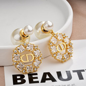 新款 字母轻奢高级感大小珍珠耳钉网红同款 猪鼻子耳坠潮流百搭