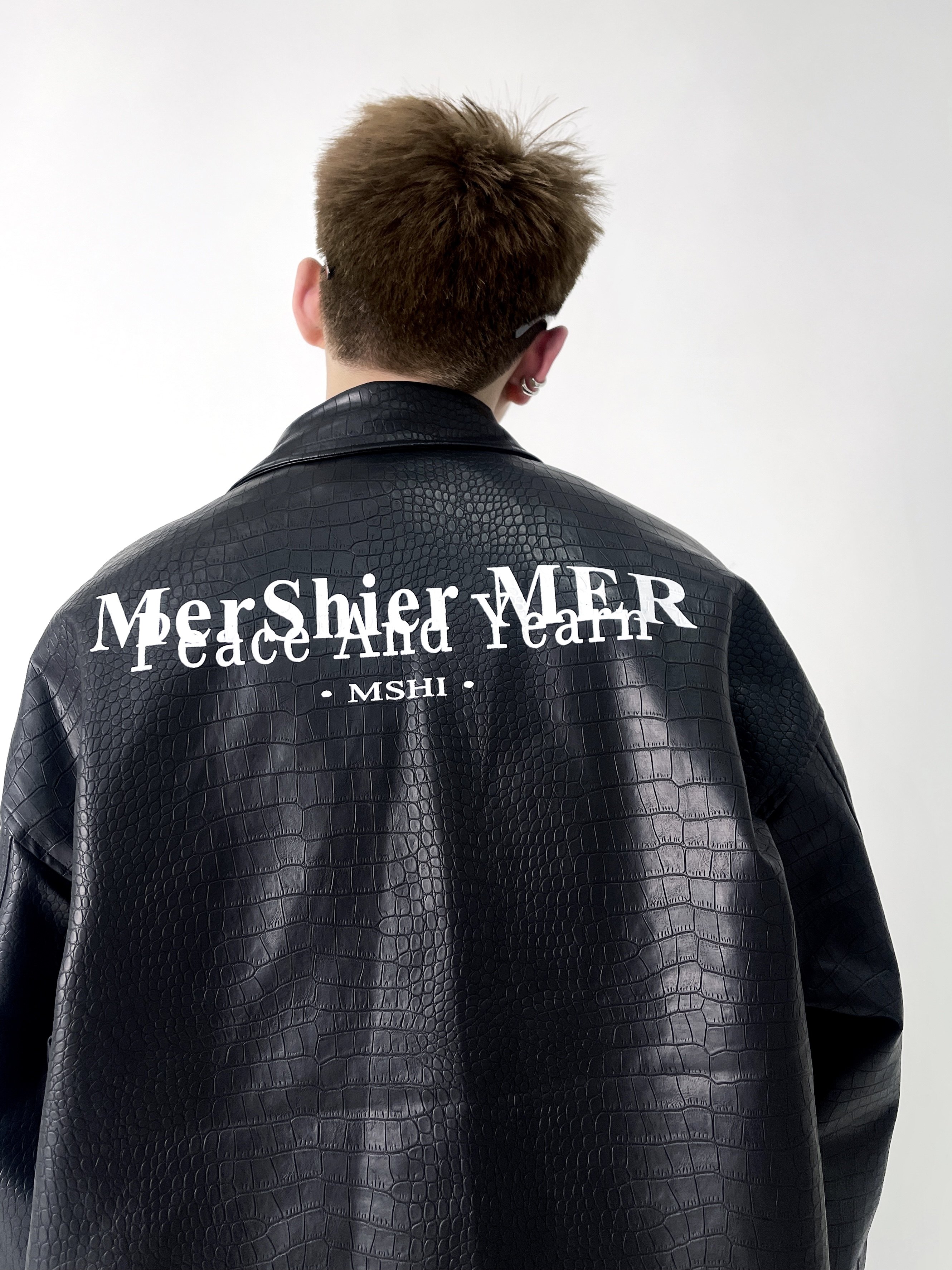 eat春季流行新品仿鳄鱼皮衣外套男ins潮牌字母刺绣宽松休闲皮夹克