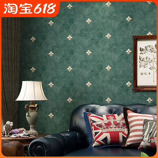 卧室客厅电视背景墙壁纸 墨绿色墙纸复古欧花欧式 乡村田园风格 美式