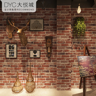 复古怀旧3D立体仿砖纹砖块砖头墙纸白色酒吧咖啡餐厅红砖白砖壁纸