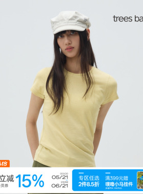 TreesBasic 正肩棉麻宽松基础短袖t恤女夏季休闲透气纯色t