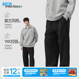 直筒秋冬休闲裤 TreesBasic老钱风复古格子长裤 男西裤