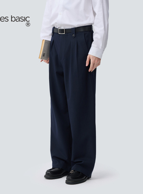 TreesBasic男款立体褶位宽松直筒慵懒感基础款西裤