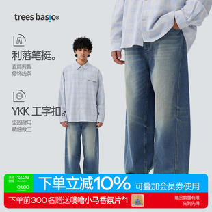2025 男女款 TreesBasic做旧洗水全棉竹节肌理复古经典 直筒牛仔裤