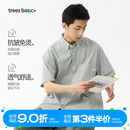 WARMTREES支线TreesBasic浅蓝色格子书呆子风短袖 上衣 衬衫 男夏季