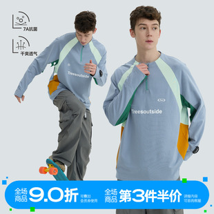 2025户外反光烫标7A抗菌复古拼色半拉链透气骑行服长袖 WARMTREES
