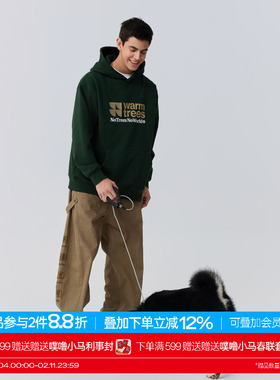 warmtrees 2025新款秋冬品牌线形logo学院风印花薄绒连帽卫衣男女