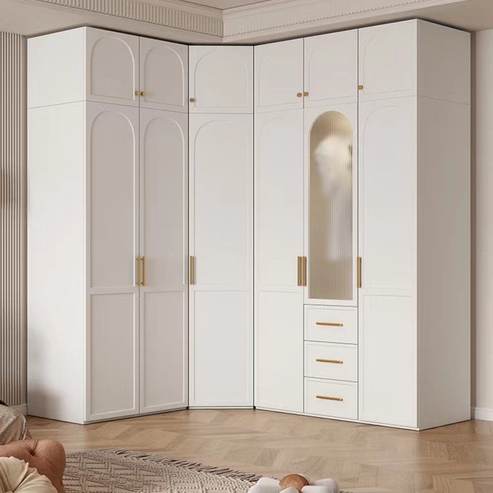 香港奶油风转角衣柜家用卧室墙角柜简约现代衣橱衣帽间柜自由
