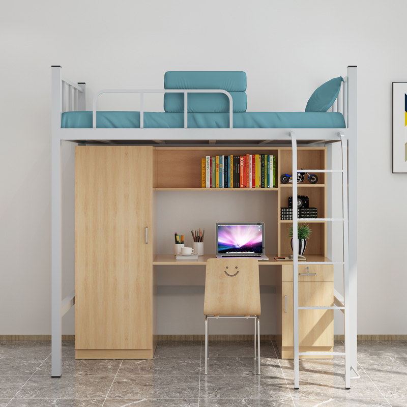 香港上铺下柜一体铁艺床员工宿舍上床下桌组合床大学直送香港