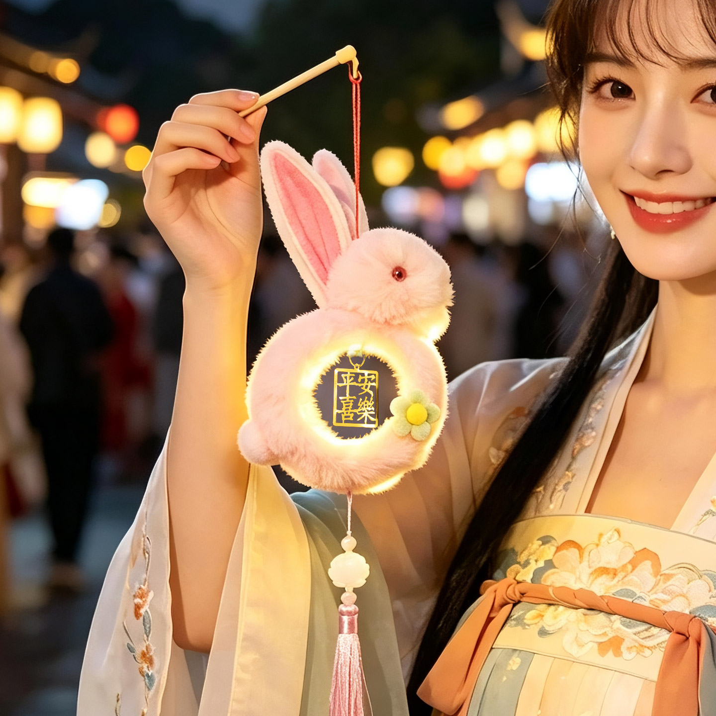 中秋节灯笼发光手提兔子花灯图片