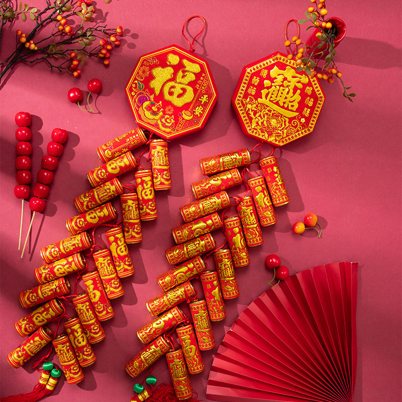 新年装饰鞭炮挂件2026假电子仿真鞭炮串炮仗爆竹春节过年挂串家用