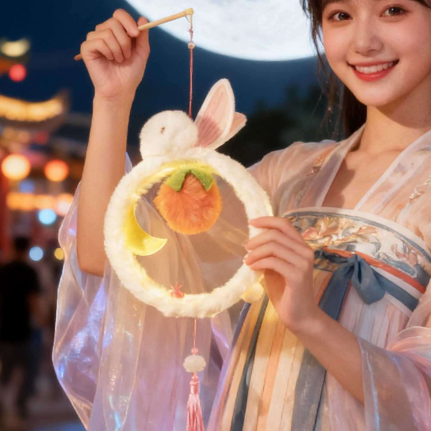 中秋节发光竹编兔子花灯图片