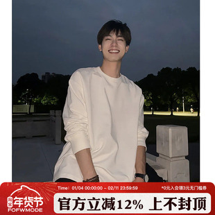 FOFWMODE 重磅美式纯棉长袖T恤男宽松潮流圆领纯色内搭打底衫上衣