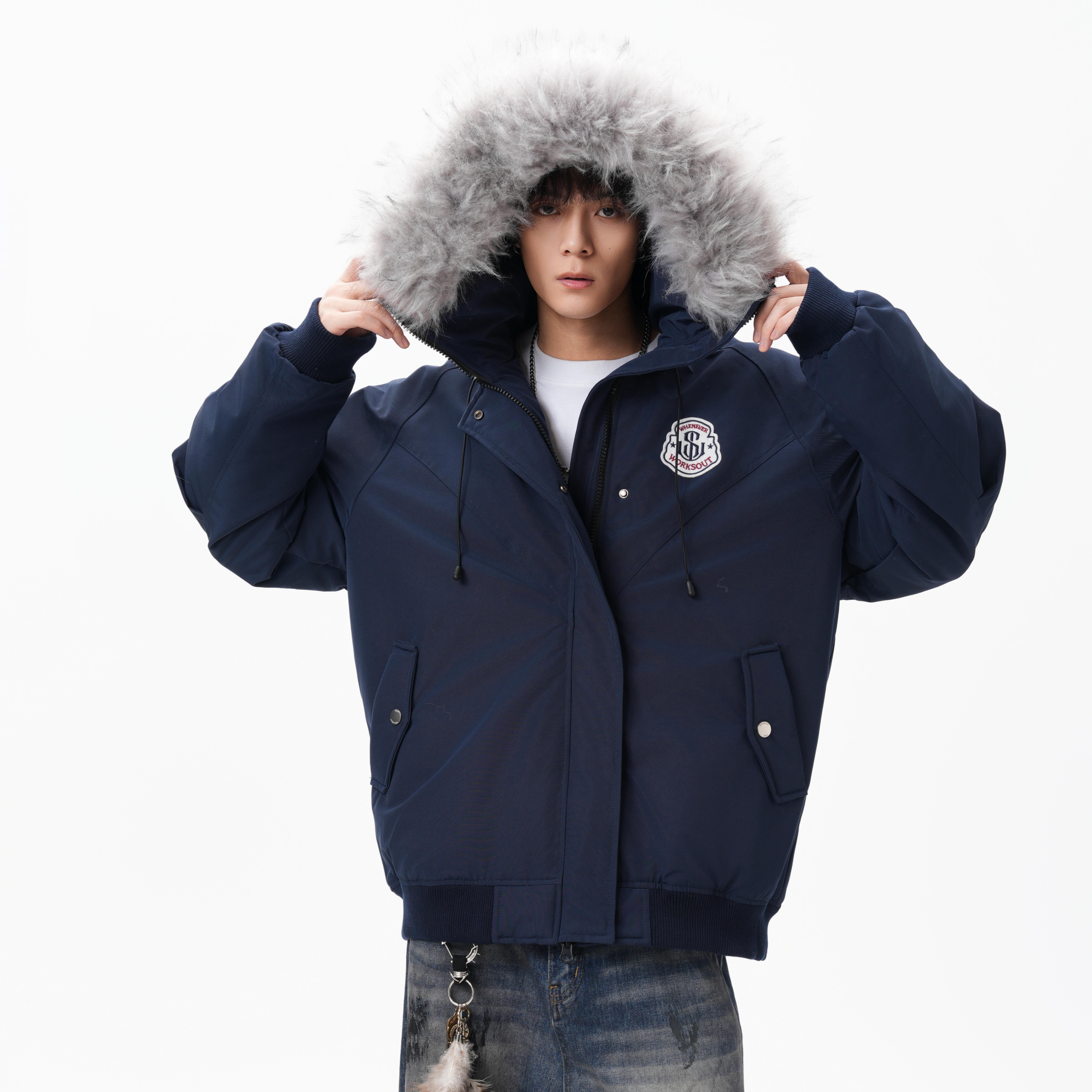 FOFWMODE 美式大毛领连帽加厚派克棉服男冬季宽松保暖休闲外套潮