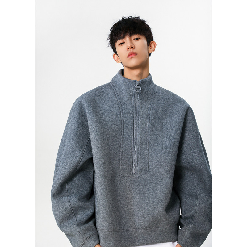 FOFWMODE 秋季美式重磅立体裁剪拉链卫衣男宽松百搭高街休闲外套