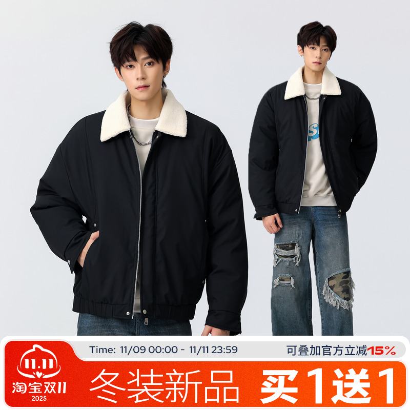 FOFWMODE 冬季美式大毛领棉服男女宽松加厚加棉飞行夹克潮牌外套