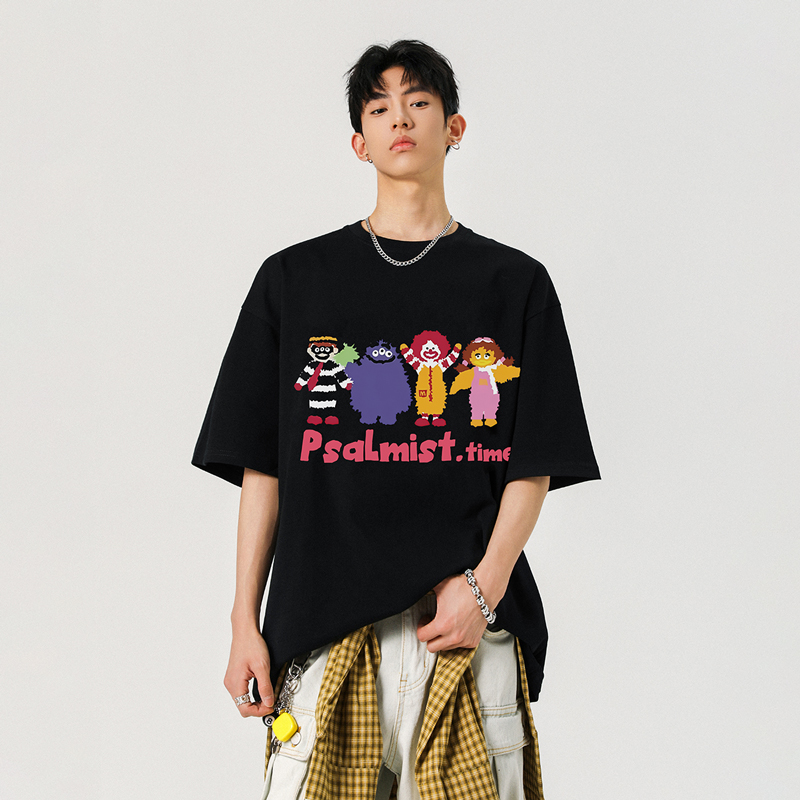 FOFWMODE美式复古卡通印花短袖T恤男夏季宽松百搭休闲半袖上衣