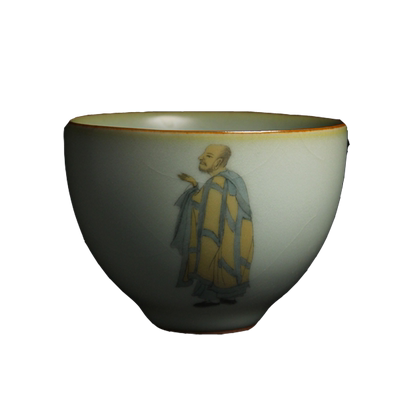 全场地板价 景德镇神宗汝窑茶具天青釉开片茶杯手绘鹤素简杯70ml