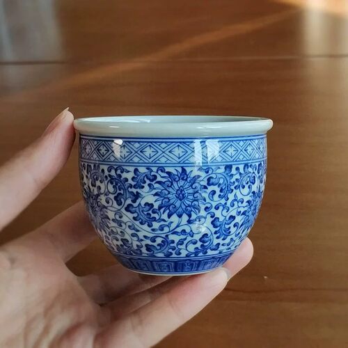 神宗柴窑青花主人杯仿古茶杯手绘