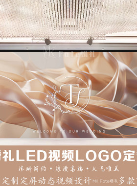 香槟橙色丝绸布幔婚礼LED视频背景LOGO定制来图定制动态视频设计