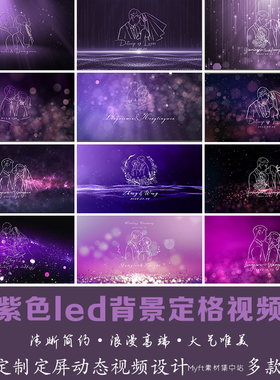 紫色婚礼手绘线条logo定制设计 唯美Led屏幕动态背景定格视频制作