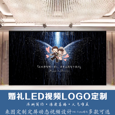 蓝色翅膀粒子唯美婚礼LED视频LOGO定制来图定制动态视频设计背景
