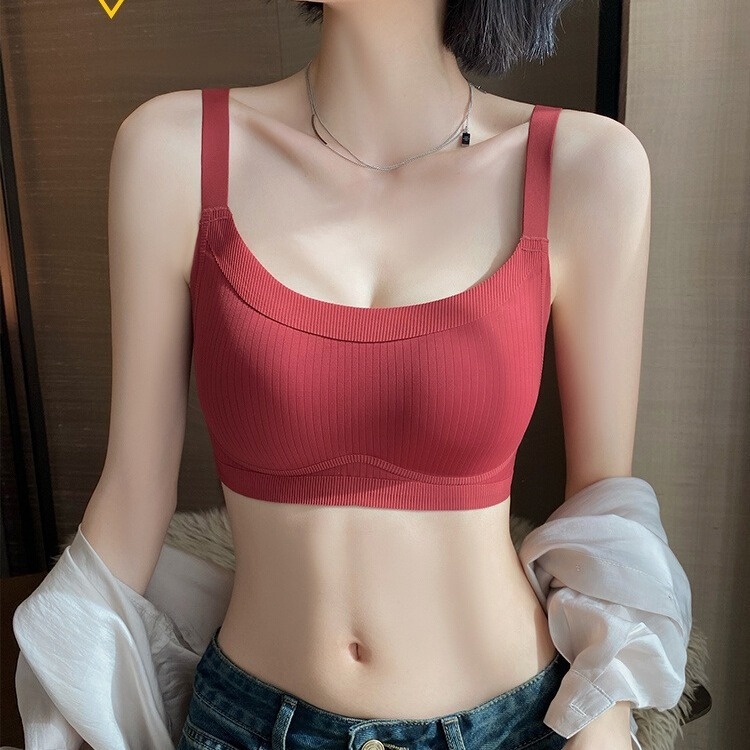 梵记大码无痕运动内衣大胸显小显瘦收副乳调整型无钢圈红色文胸罩