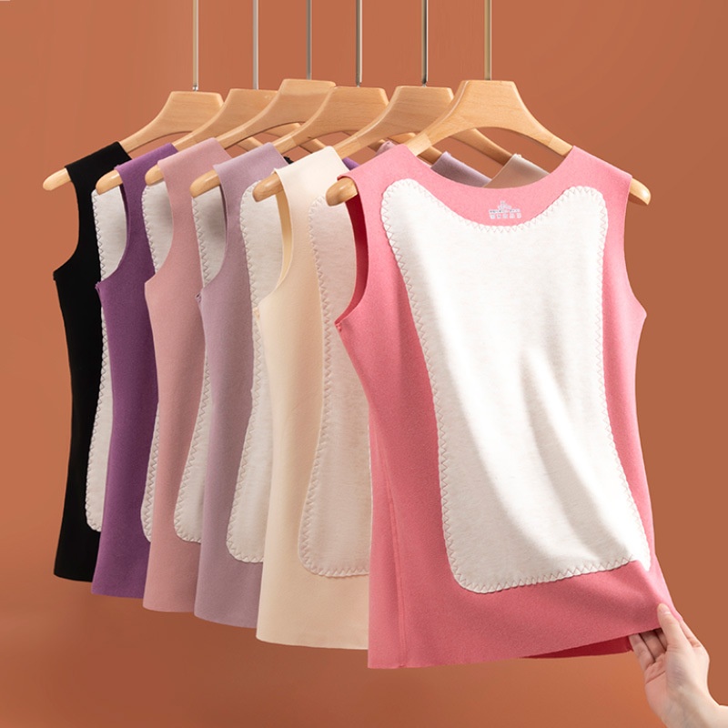 梵记德绒蚕丝保暖背心女秋冬加绒加厚无痕发热护背暖身内穿打底