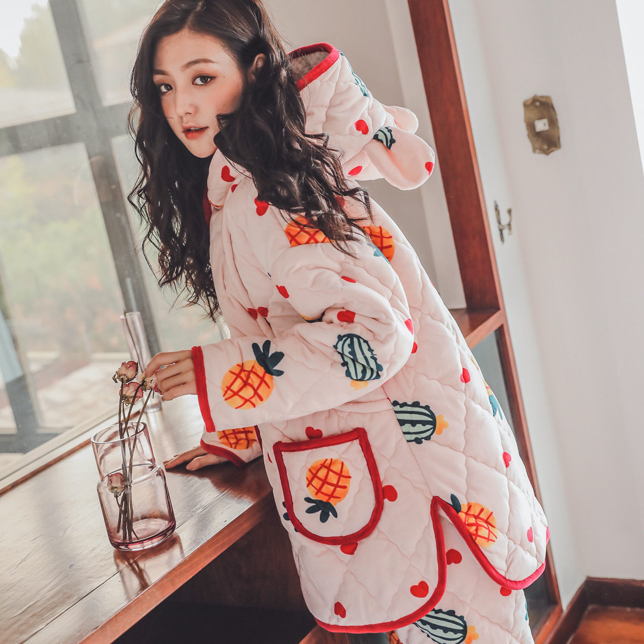 月子服孕妇女睡衣冬季产后加厚加绒夹棉哺乳睡衣产妇怀孕期家居服