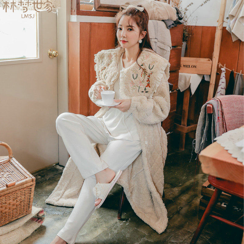 月子服冬季产后孕妇睡衣女哺乳秋冬款加厚珊瑚绒三件套喂奶衣12月