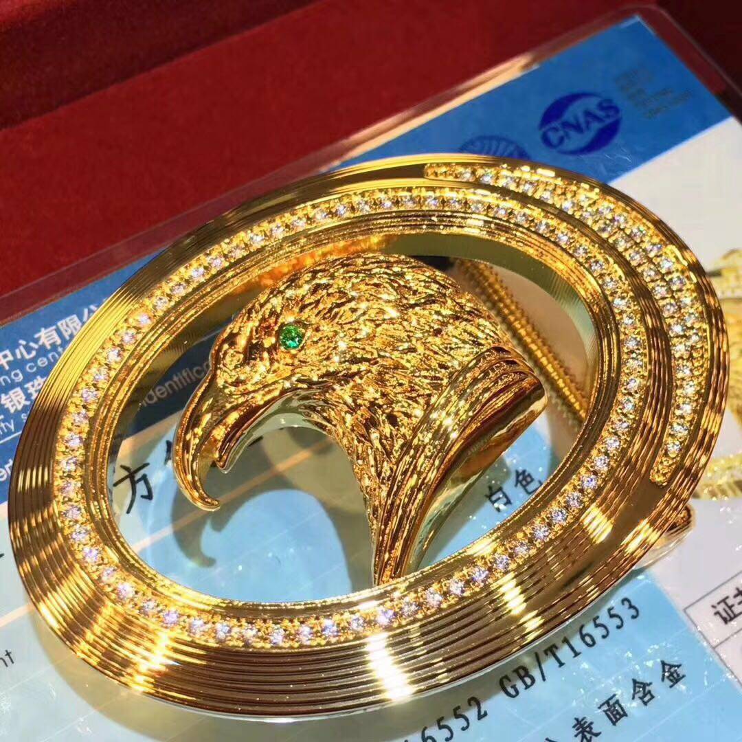 史蒂芬24K黄金皮带扣头 高档镶钻鹰头男士包金扣 真金平滑挂扣3.8