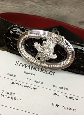 史蒂芬皮带男 新款椭圆镶钻飞鹰男士牛皮鳄鱼纹不锈钢扣百搭腰带