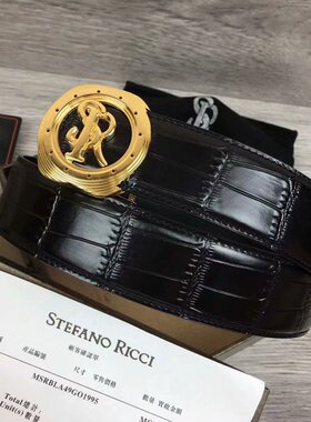 史蒂芬皮带男 新款表盘SR男士头层牛皮鳄鱼纹不锈钢扣商务腰带3.8