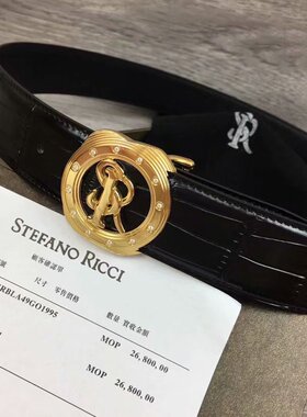 史蒂芬皮带男 新款表盘镶钻SR男士头层牛皮鳄鱼纹不锈钢扣腰带3.8