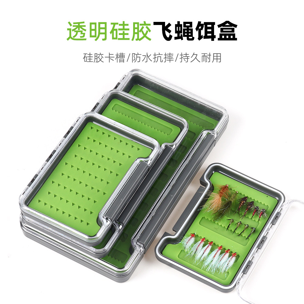 透明防水飞蝇盒 路亚收纳盒透明飞钓盒毛钩盒双面开硅胶收纳盒 - 实物图