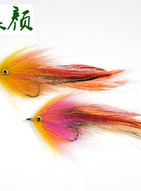 溪颜 手工绑制路亚飞钓钩 1/0 鳟鱼Steelhead三文鱼鲈鱼狗鱼毛钩