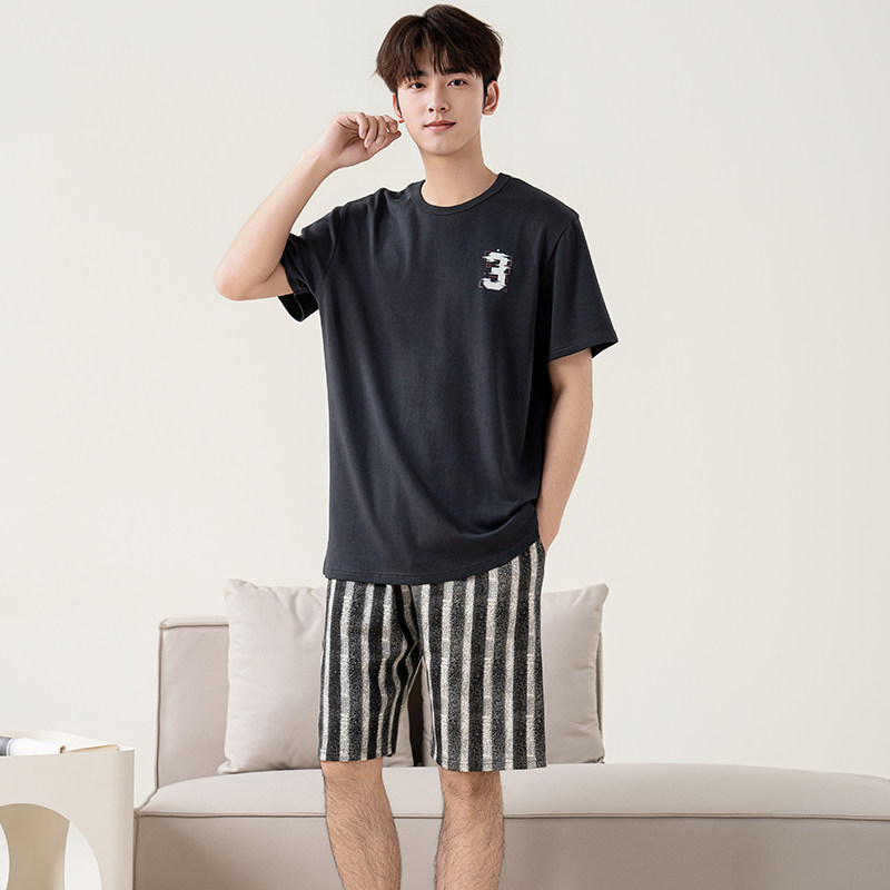 夏季短袖短裤套装睡衣男中年爸爸纯棉大码家居服可外穿薄款家居服