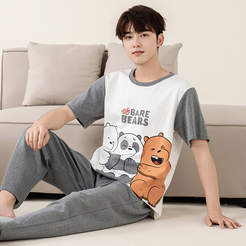 男士睡衣夏季短袖长裤卡通夏男款大童青少年初中生宽松大码家居服