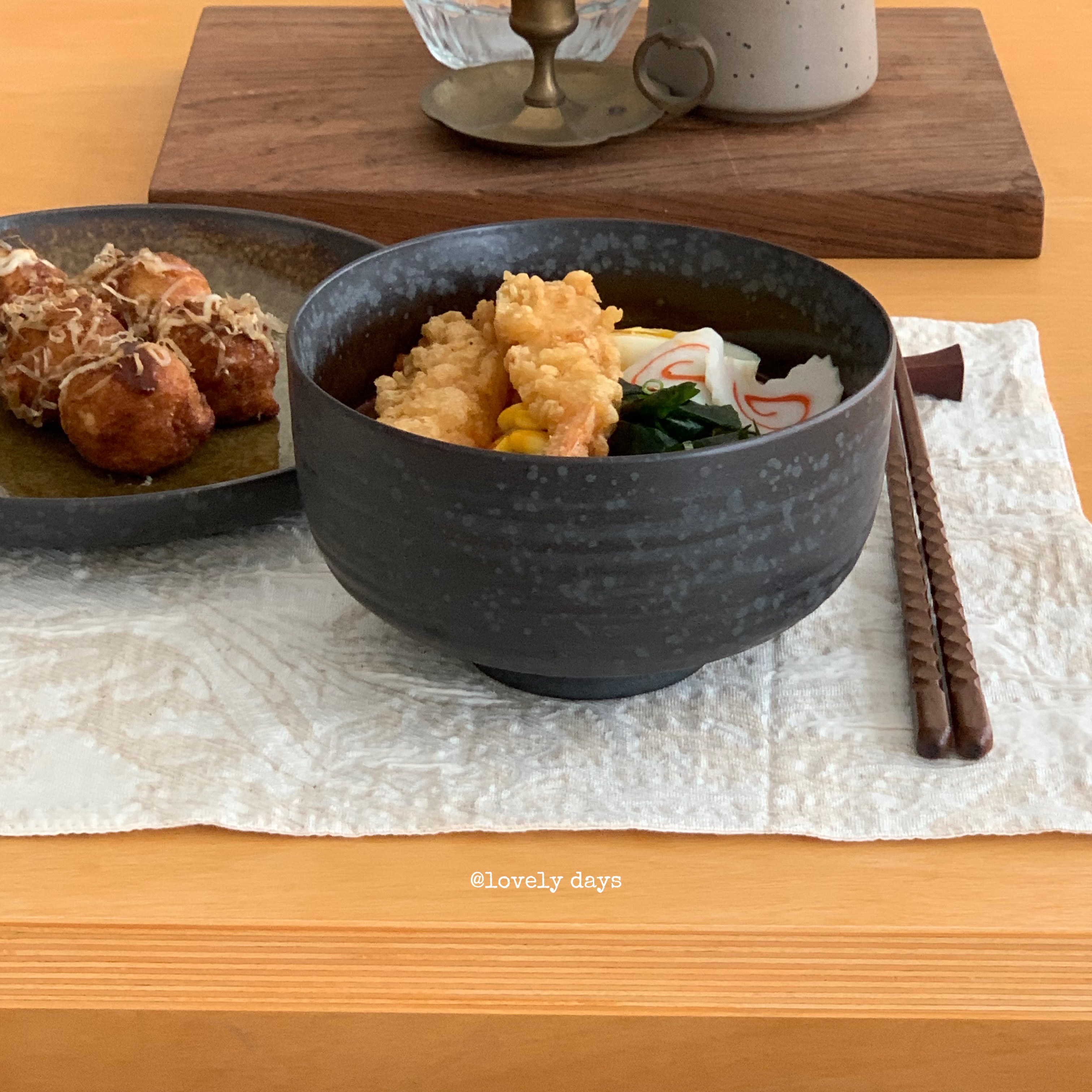lovely days 日式黑棕渐变泼墨窑变陶瓷一人食高脚面碗早餐盘组合