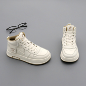 女棉鞋 冬季 圆头系带加绒保暖厚底休闲小白鞋 真皮高帮鞋 女高邦板鞋