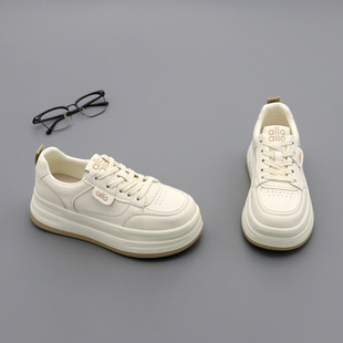 女学生单鞋 厚底真皮小白鞋 圆头牛皮休闲松糕鞋 2026百搭春季 女板鞋