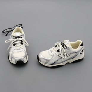 白色登山鞋女单鞋2026年春季圆头网面透气运动休闲鞋女厚底老爹鞋