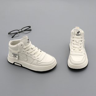 女高邦单鞋 真皮高帮鞋 圆头系带厚底学生休闲小白鞋 2026春季 女板鞋