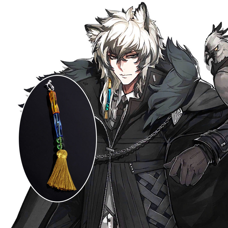 动漫 明日方舟银灰cos耳饰初雪崖心雪豹家族耳夹木珠流苏民族