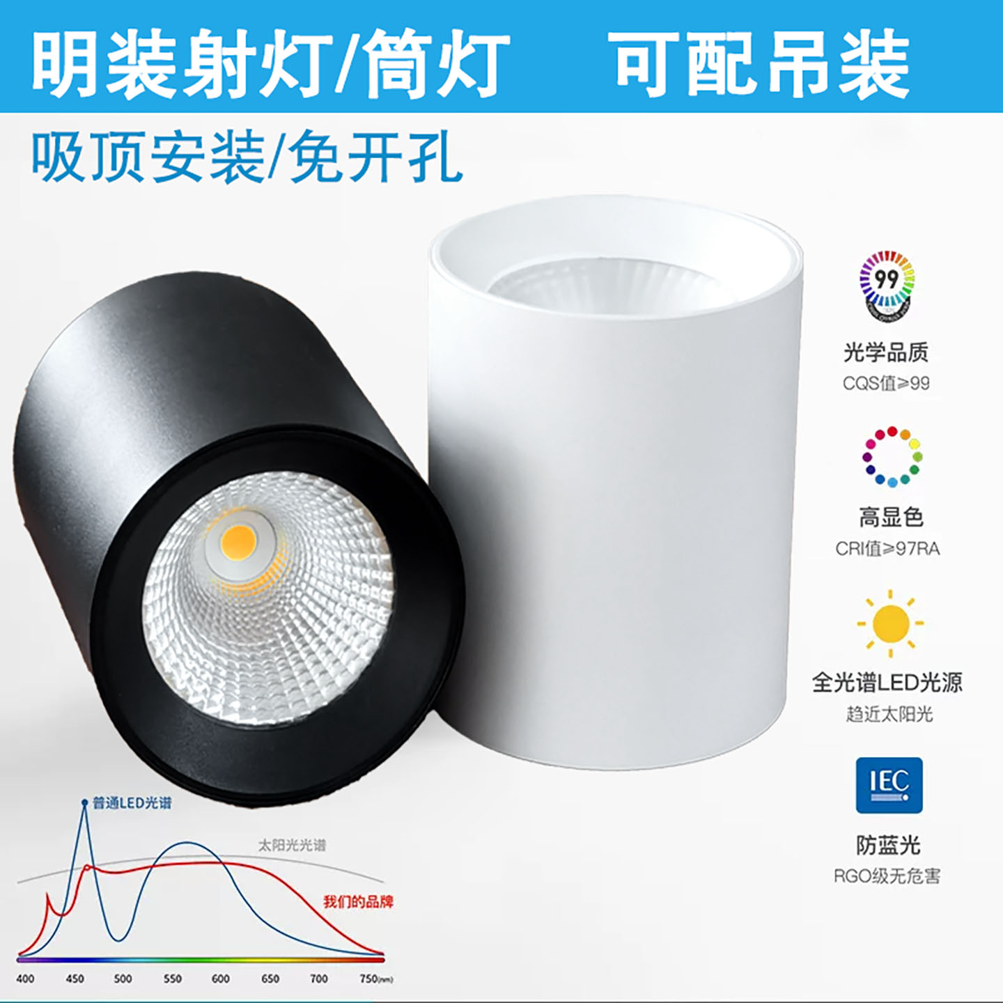 明装射灯圆形吸顶明装筒灯led灯