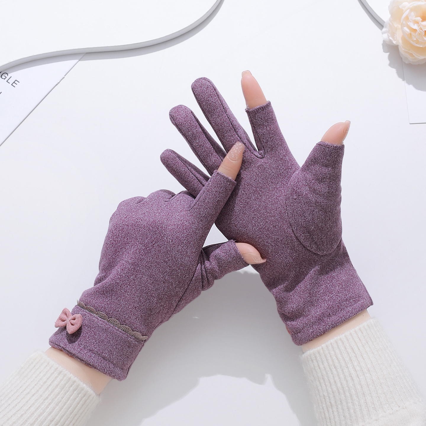 出二指加厚保暖韩版秋冬季手套女