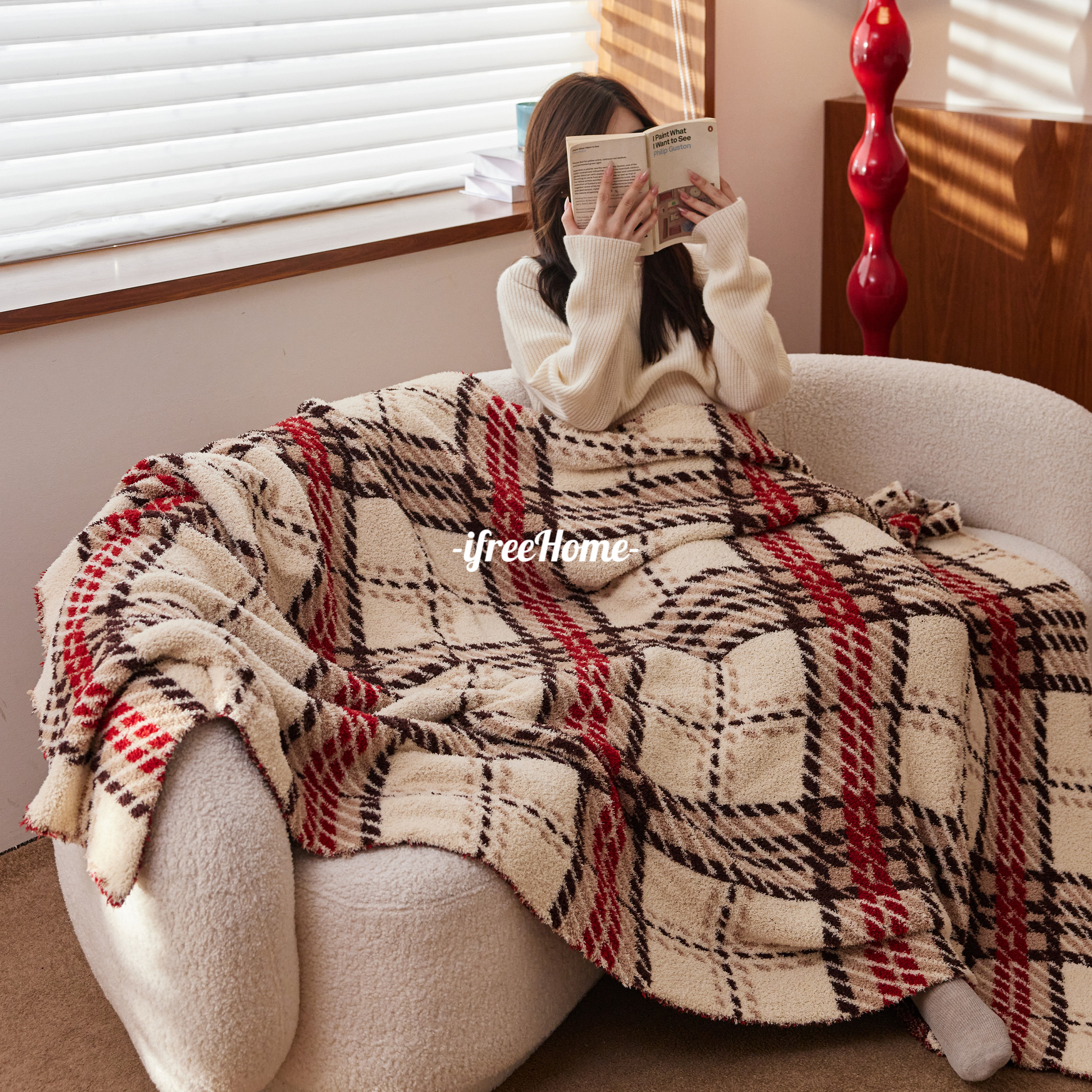 针织半边绒毛毯暖冬复古格软糯多功能卧室盖毯沙发毯办公室午睡毯