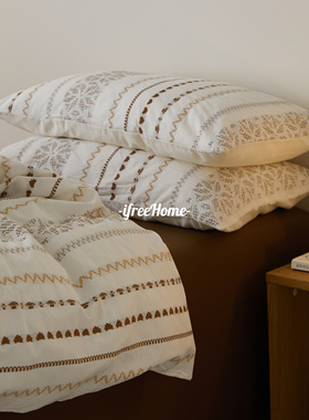 波西米亚全棉色织四件套纯棉亲肤费尔岛色针刺子提花被套四季床品