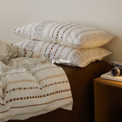 波西米亚全棉色织四件套纯棉亲肤费尔岛色针刺子提花被套四季床品